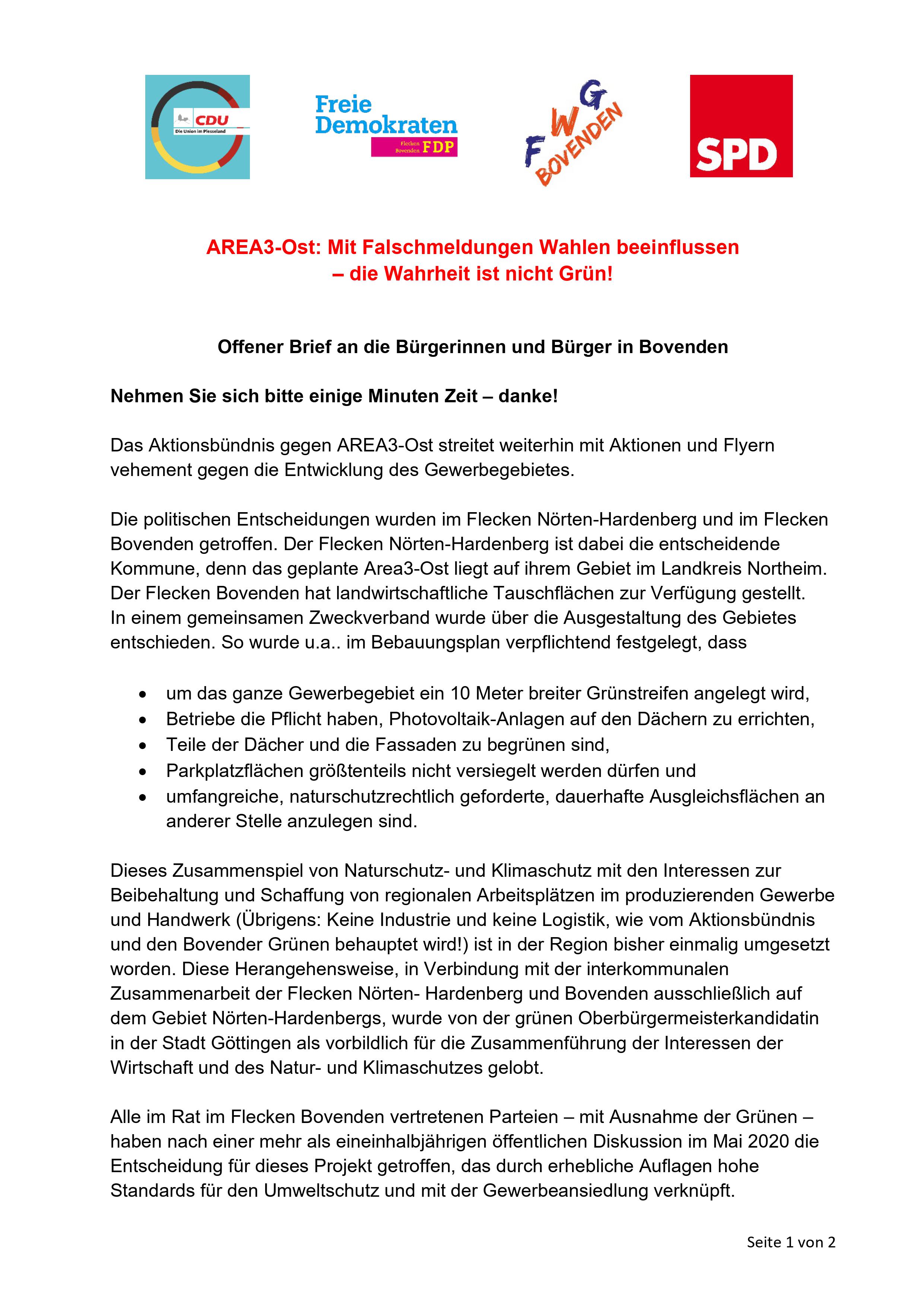 Offener Brief AREA 3-Ost (Seite 1)